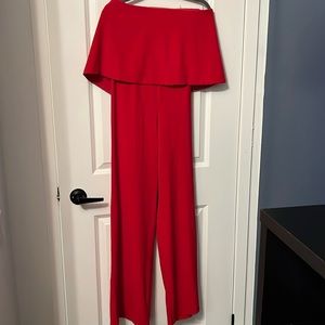 Red strapless jumpsuit